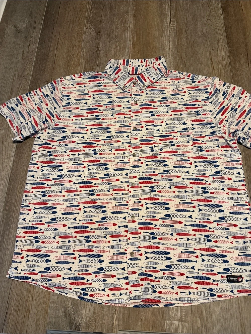 Canada Weather Gear Short-Sleeve Red & Blue Fish Print Men’s Shirt